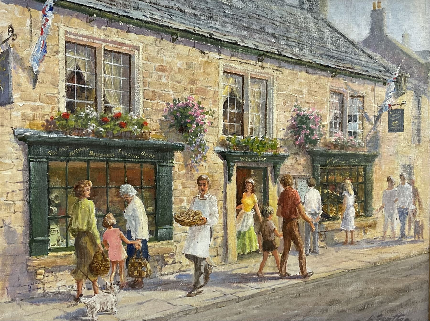 Larry Feather (British 20th century): 'Bakewell Pudding Shop', oil on canvas signed, labelled verso 34cm x 44cm