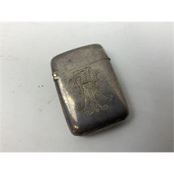 Victorian novelty brass vesta case modelled in the form of a pig holding a money bag, together with a silver vesta, hallmarked 