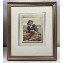 James Drummond (British 1816-1877): 'Young Boy in Rowing Boat', watercolour signed and dated '70, titled verso 15cm x 12cm