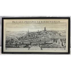 'The East Prospect of Birmingham' and 'The Southwest prospect of Birmingham in the County of Warwick': two 20th topographical engravings max 46cm x 89cm (2)