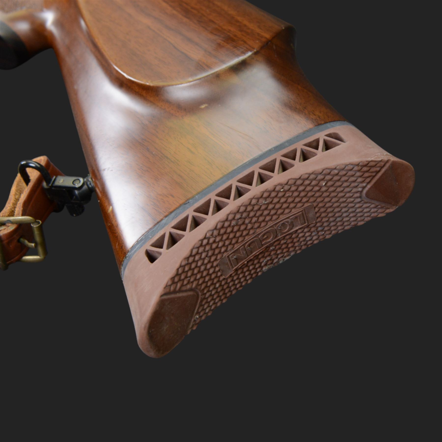 Logun MK2 22 Cal. air rifle, serial no 25885, with ASG fitted sight, bi-pod stand and fitted moderator  