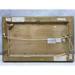 Kamel Moustafa (Egyptian 1917-1982): Goatherd and Flock, oil on panel signed 25cm x 47cm