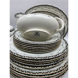 Booths dinner wares, to include oval platters and two tureen and covers, Chinese tea wares, pressed opalescent type dessert dishes and plates, etc., in two boxes 