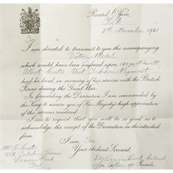  World War I trio to 12074 Pte A Coates,  West Yorkshire Regt comprising War medal, Victory medal, 1914-15 Star and bronze death plaque, killed in action Gallipoli 9th August 1915 and War and Victory medals to 27860 Pte W Coates, West Yorkshire Regt and various documents etc