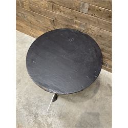 Cast iron Britannia circular pub table, and two pedestal cast iron bases (3)