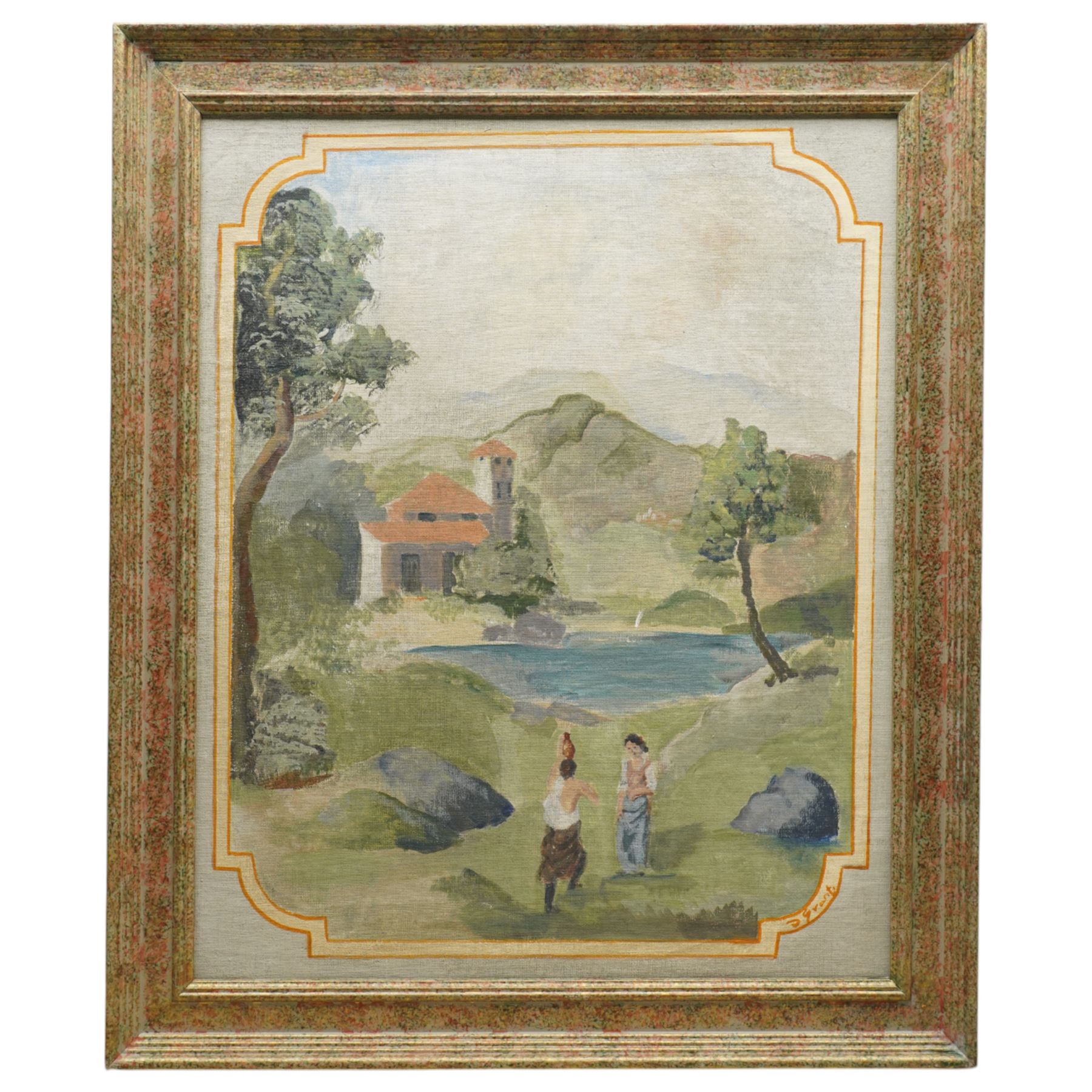 Circle of Duncan Grant (Bloomsbury Group 1885-1978): Italianate Scene with Dancing Figures, oil on canvas signed 57cm x 46cm