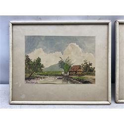 Yong Mun Sen (Malaysian 1896-1962): Coastal and Landscape Scenes with Houses, pair watercolours signed and indistinctly dated, 18.5cm x 27cm (2)