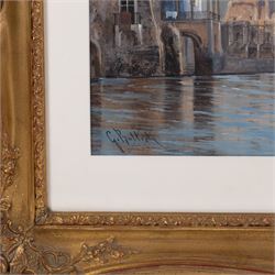 Giovanni Battista (Italian 1858-1925): Naples and Vesuvius, gouache signed 30cm x 51cm