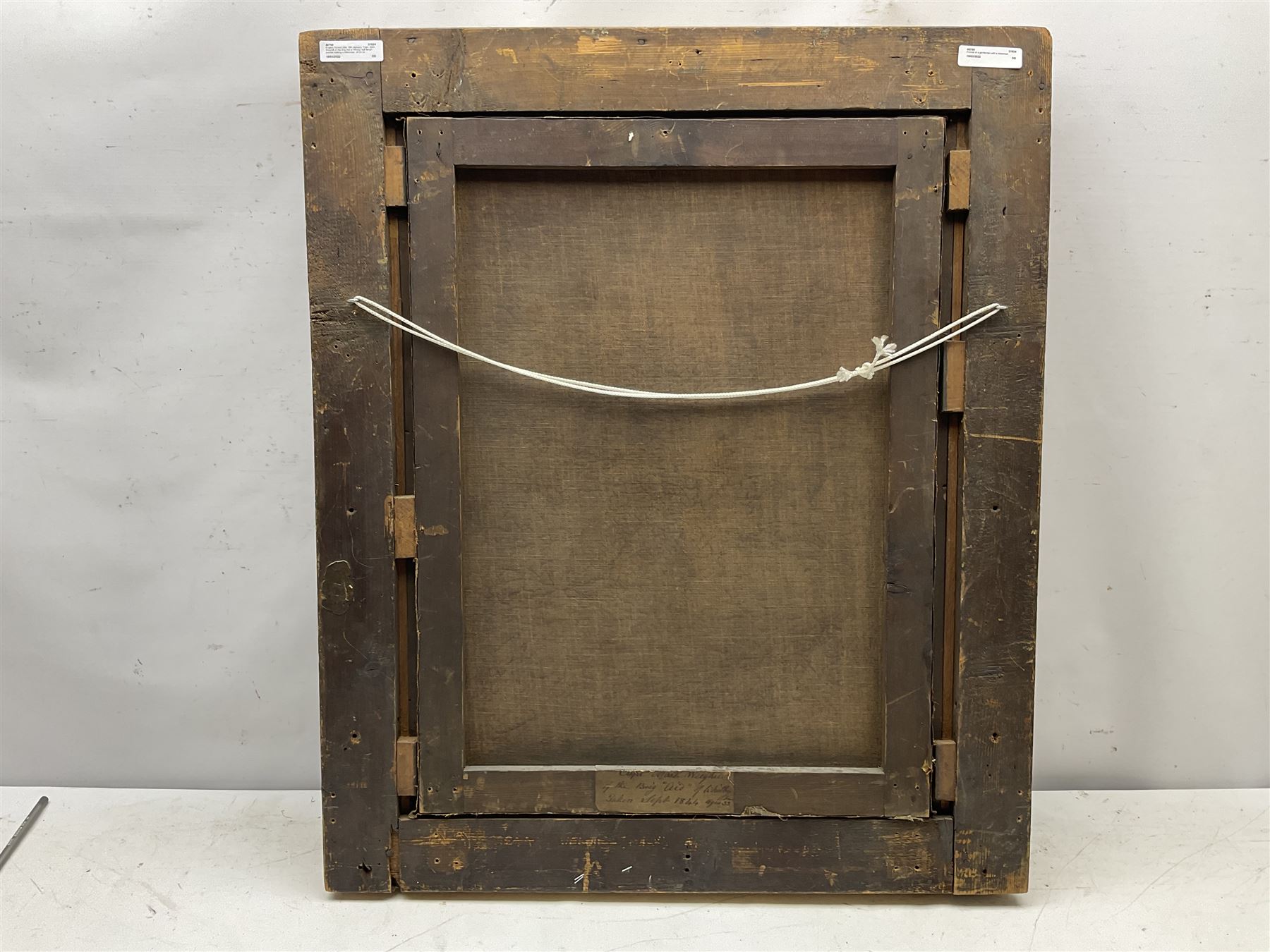 English School (Mid 19th century): 'Capt. Mark Weighill of the Brig Aid of Whitby' half length portrait holding a telescope, oil on canvas unsigned, original title label verso dated 'Sept. 1844 aged 32', 59cm x 46cm
Notes: the 181 ton Brig 'Aid' was built by Pickersgill & Miller of Sunderland but not until 1856. The vessel was initially owned by Gideon Smales of Whitby & later became owned by Isaac Seymour of Runswick near Whitby