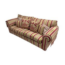 Duresta - 'Waldorf' large three seat sofa, upholstered in multi-colour striped fabric, on compressed bun feet