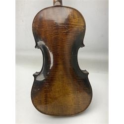 Two German violins c1890 for completion - one bearing a Stradivarius label, the other a Ruggeri label; both in carrying cases (2)