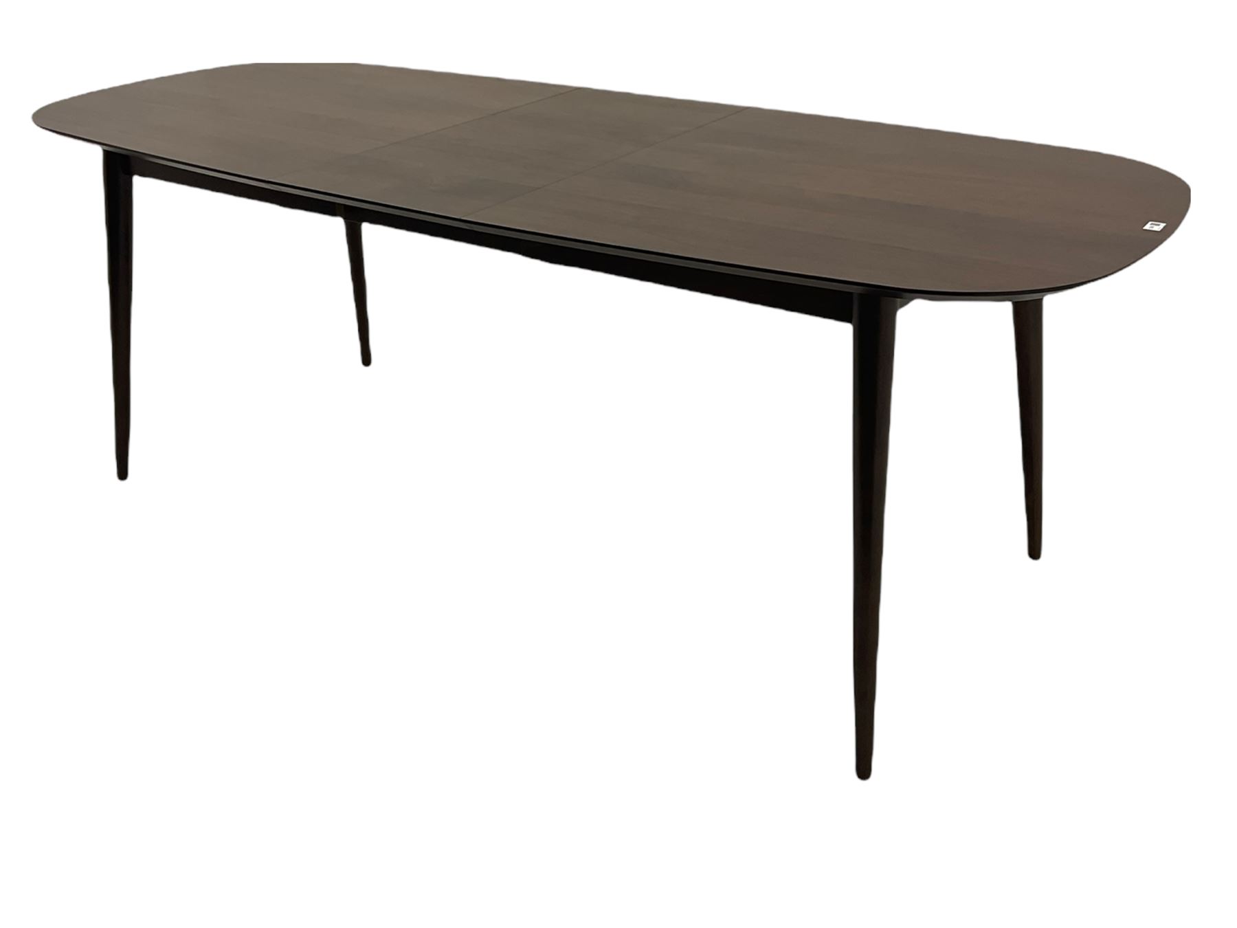 Bentley Designs - Premier collection 'Oslo' contemporary walnut extending dining table and six chairs upholstered in steel grey fabric. 