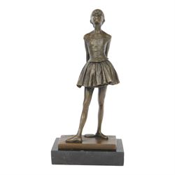After Edgar Degas, Ballerina bronze figure modelled as a young female dancer, signed Deyas...