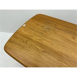 Ercol rectangular light elm dining table, rounded corners