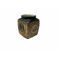 Troika cube vase, designed by Jane Fitzgerald, with a geometric design, with painted marks to base, H10cm. 