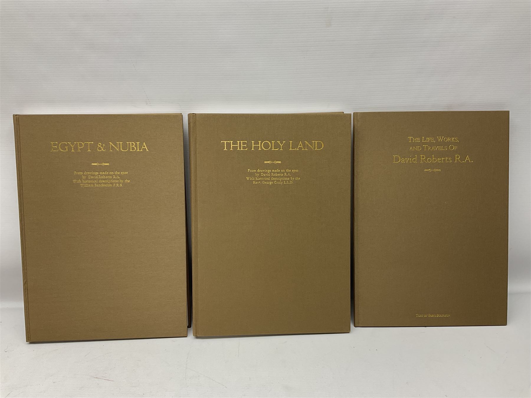 Three volumes on David Roberts in a single slip case, comprising The Life, Works and Travels of David Roberts, The Holy Land and Egypt & Nubia