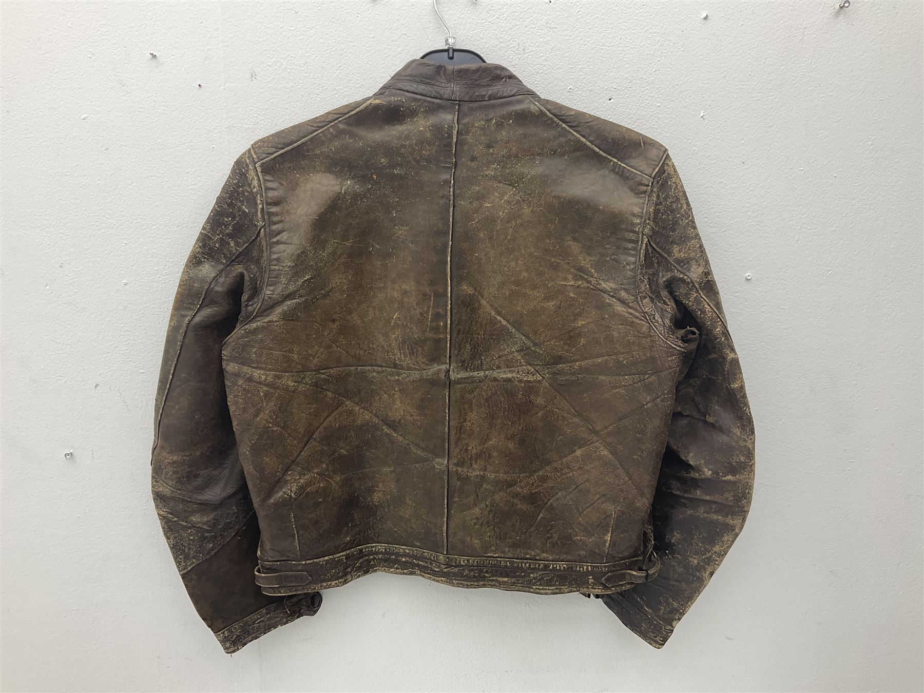 German Luftwaffe Hartmann leather jacket with tartan pocket linings, pocket zip pulls marked 'Eclair Bte.S.G.D.G.'