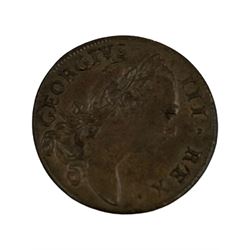 Six 18th century and later Irish coins, including George I 1724 halfpenny, George III 1769 halfpenny, 1805 penny etc