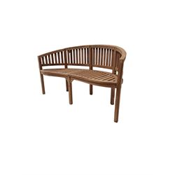 Teak wood slatted serpentine garden bench  - THIS LOT IS TO BE COLLECTED BY APPOINTMENT FROM DUGGLEBY STORAGE, GREAT HILL, EASTFIELD, SCARBOROUGH, YO11 3TX