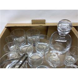 Kosta glassware, to include tumblers, wine glasses, shot glasses etc, together decanter, bowls etc, in two boxes  