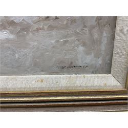 Peter Brannan (British 1926-1994): ‘A Day at the Seaside’, oil on board signed and dated ‘87, titled verso 29cm x 34cm