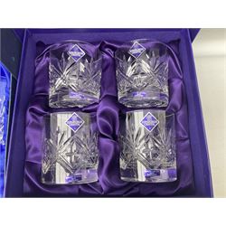 Bohemia Crystal cased decanter and four glasses set, Edinburgh crystal four tumbler set and boxed Edinburgh crystal etched glass