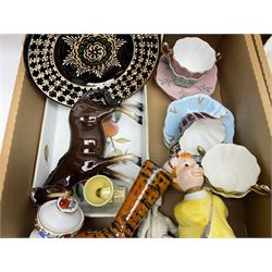 Quantity of ceramics, to include Royal Albert Old Country Roses coffee pot and large bowl, Villeroy & Boch, Wedgwood Majolica, Kalocsa of Hungary, Beswick Basset Hound, Herend of Hungary, mid century vase of tapering form with orange and black striped decoration, etc in three boxes