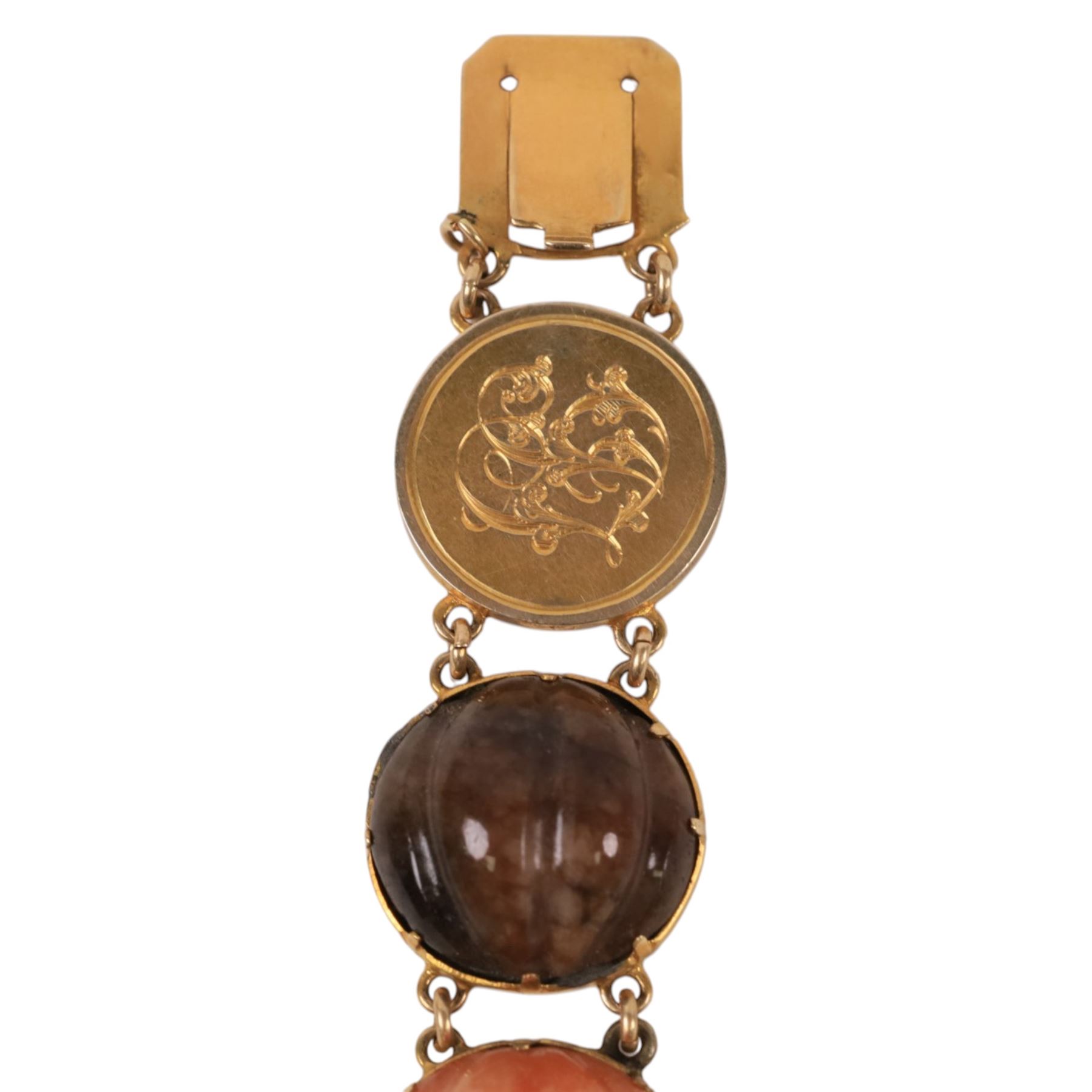 12ct gold agate set bracelet and a gold plated paste bracelet
