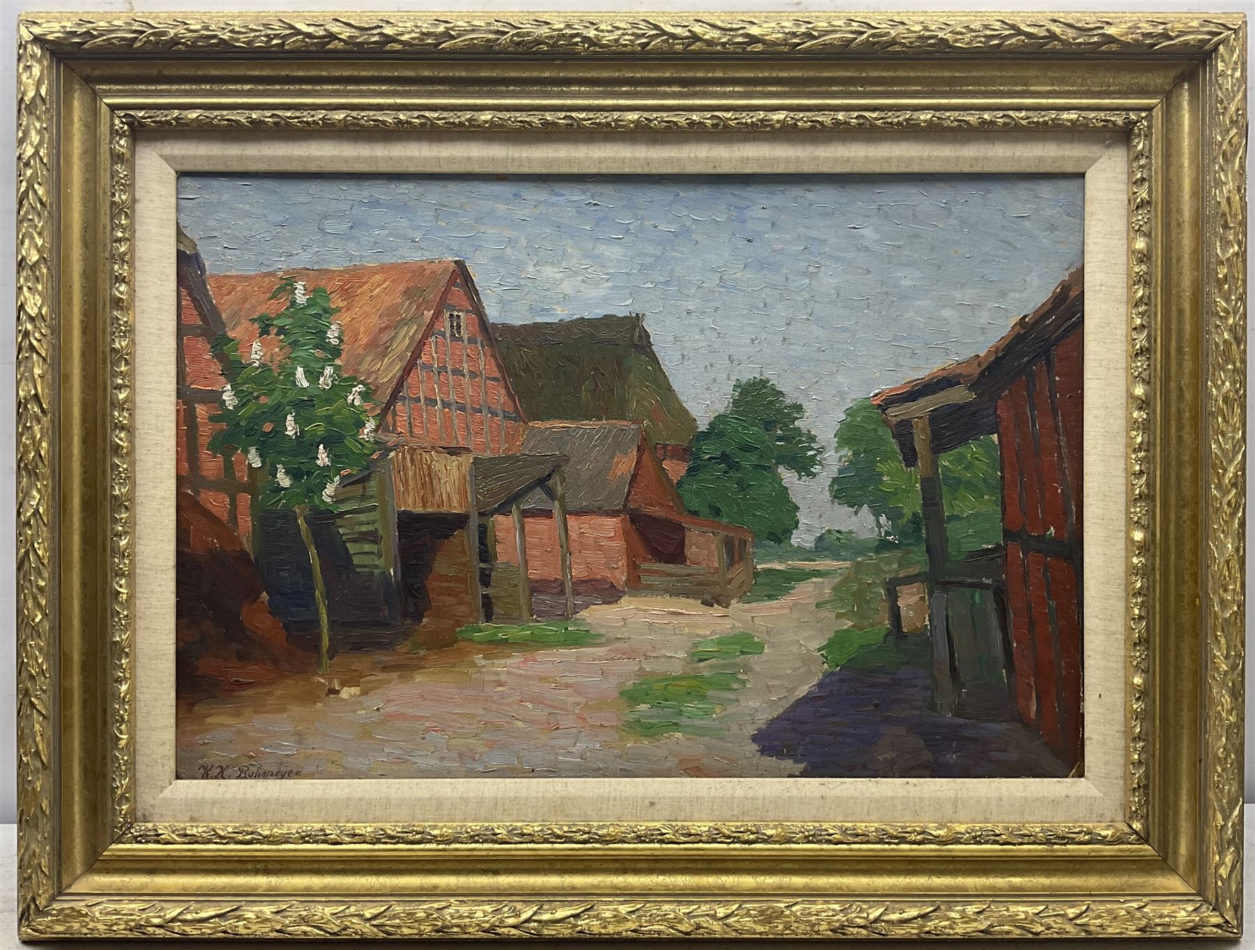 Wilhelm Heinrich Rohmeyer (German 1882-1936): 'Fischerhude' - Bremen Germany, oil on board signed, titled on label verso 41cm x 61cm