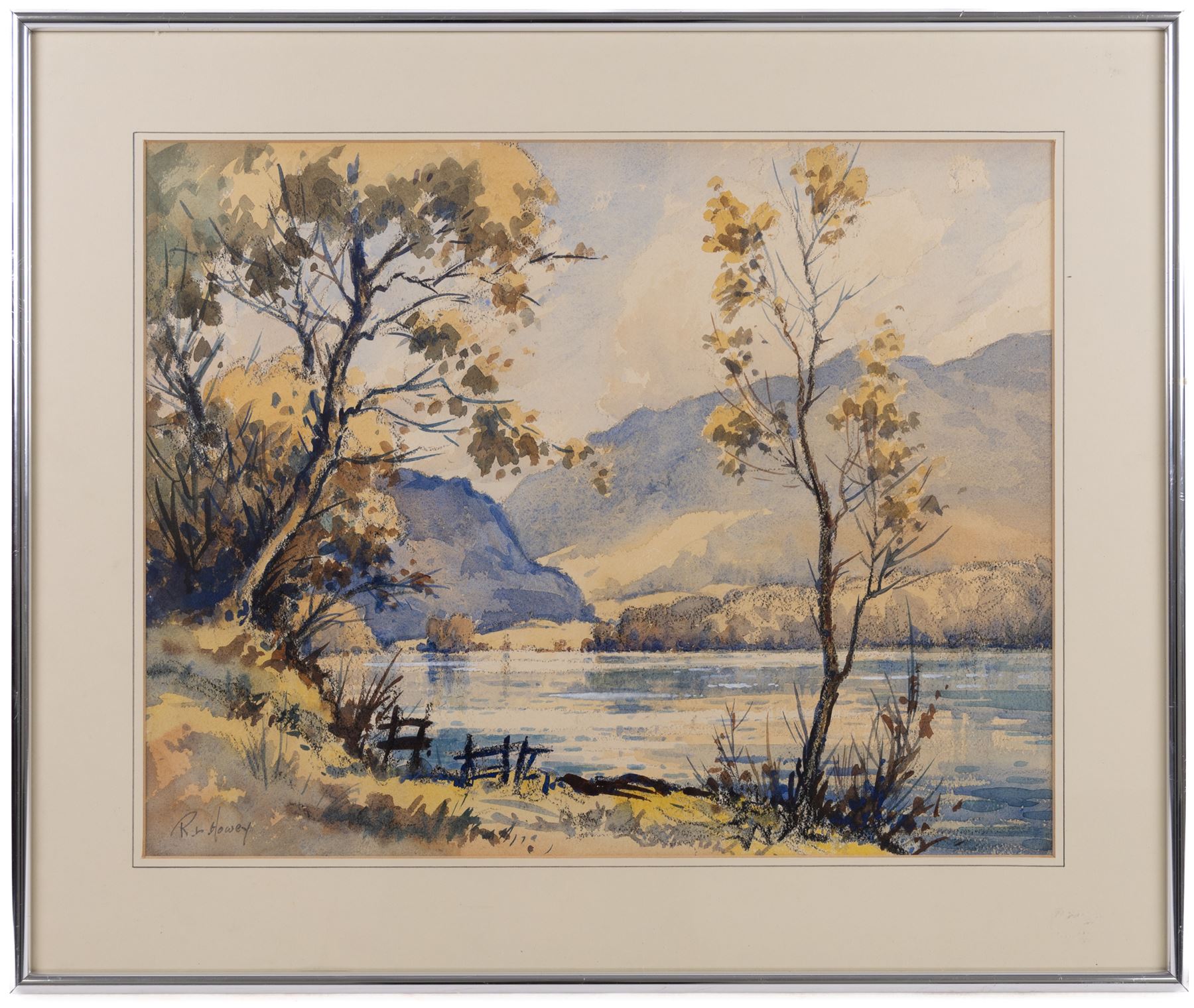 Robert Leslie Howey (British 1900-1981): Sunshine Over the Lake, watercolour signed 37cm x 47cm 