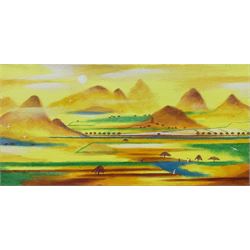 David Carson Shaw (British 1942-): 'Landscape for the Six Harmonies', acrylic on canvas, signed, titled verso 15cm x 30cm