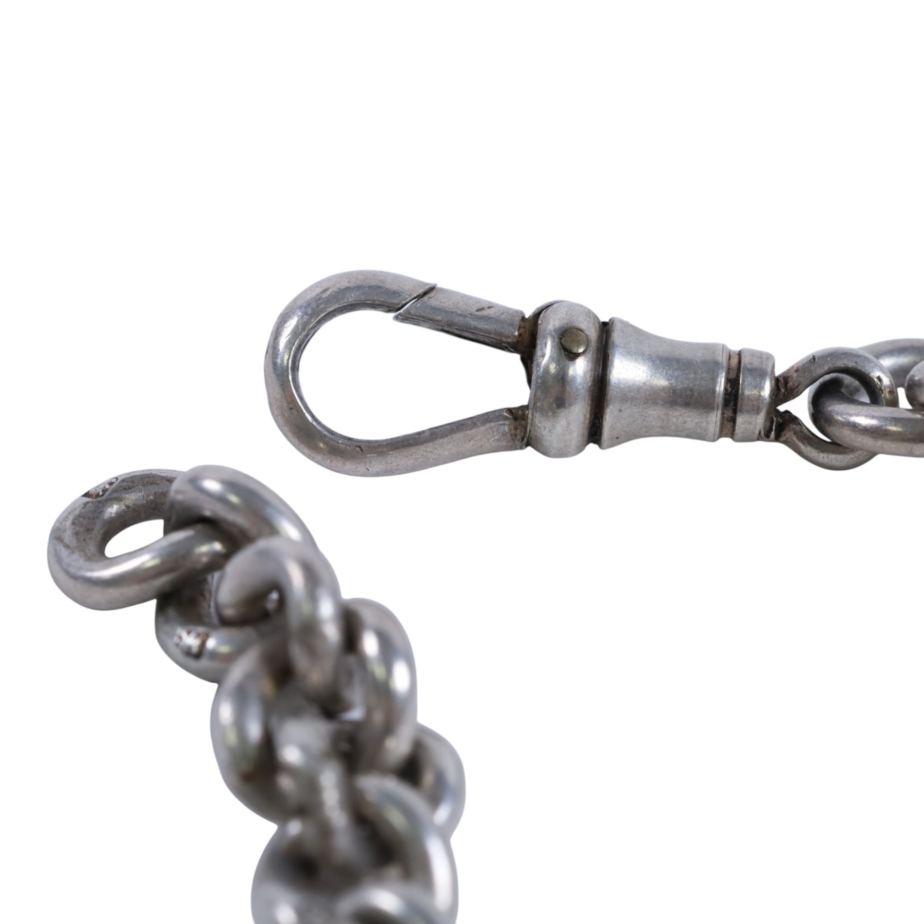 Two early 20th century silver watch chains, links hallmarked