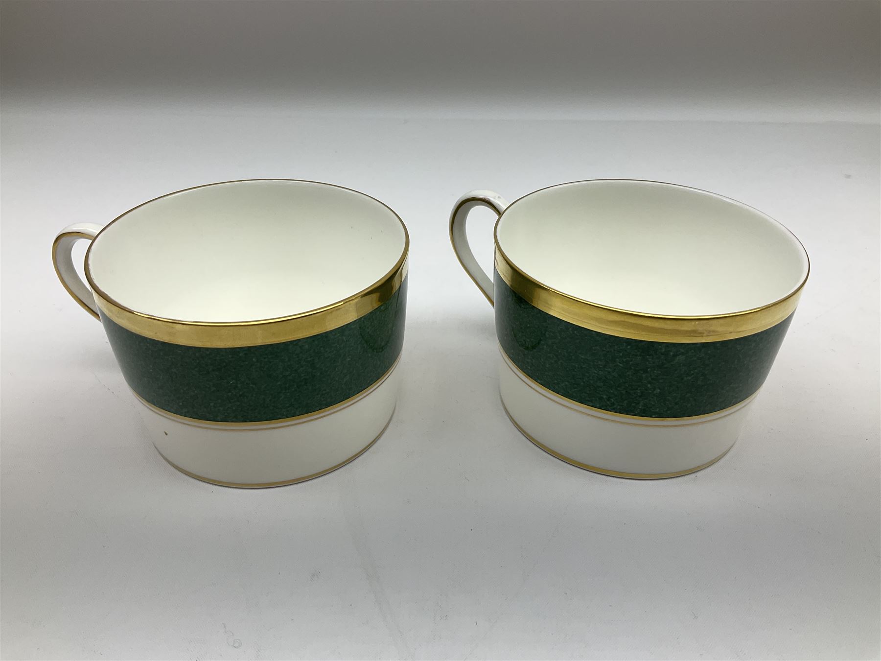 Coalport Athlone Green pattern tea wares, comprising coffee pot, seven coffee cans and saucers, milk jug, open sucrier, six tea cups and saucers, and six twin handled cups and saucers (42) 