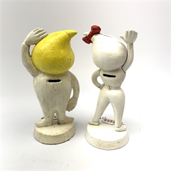 A pair of reproduction Esso money boxes, modelled as male and female mascots, each approx H23.5cm.