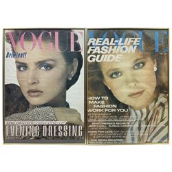 Vintage British Vogue Magazine Cover Posters from 1981, Oct 1983, Dec 1984, Feb & May 1985, with cover shots of Elisabetta Ramella, Jerry Hall, Jenna de Rosnay, Jose Toledo 67cm x 48cm (5)