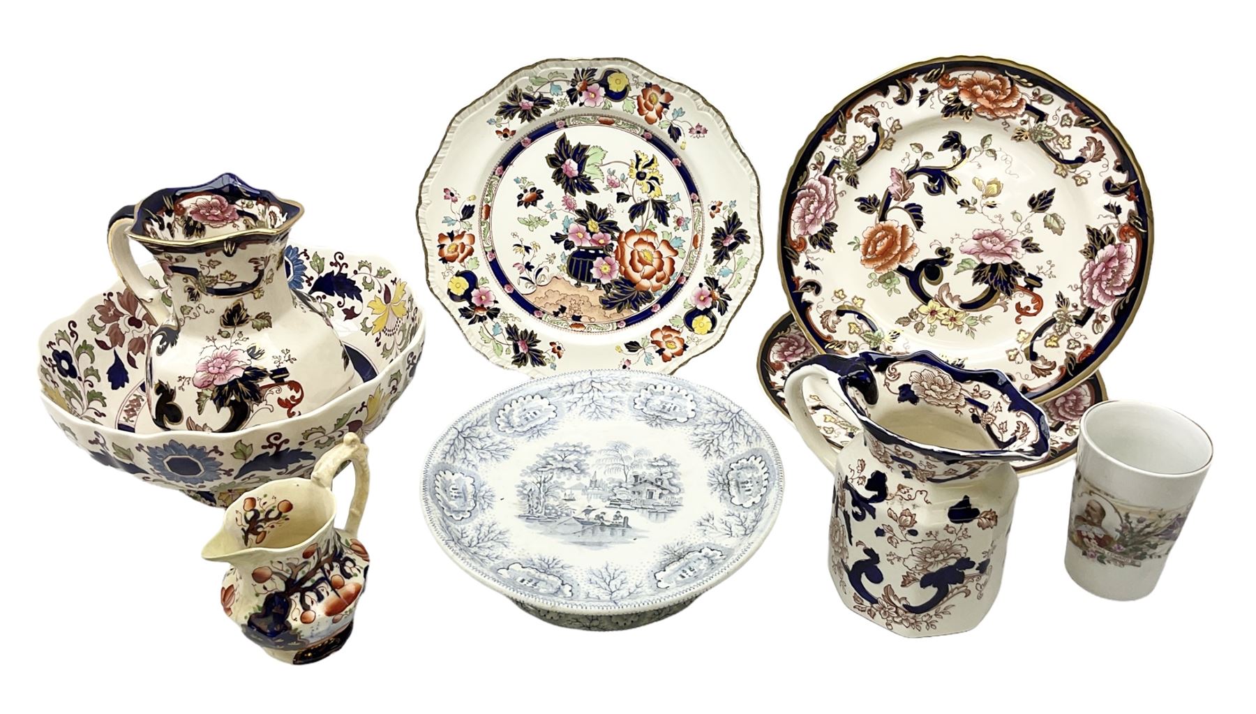 Masons Ironstone bowl commemorating Silver Jubilee, limited edition, together with Masons Mandalay pattern jug and two plates, and other similar ceramics