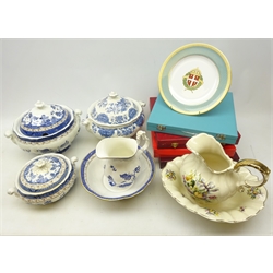  Ridgway 'Windsor' pattern tureen and cover, Booths 'Real Old Willow' soup tureen and cover and another tureen, similar jug and bowl, Spode Duke of York plate and three other Spode plates etc   