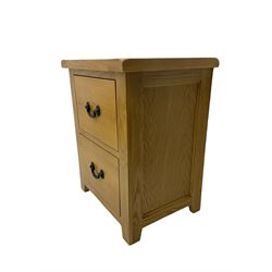Oak pedestal chest, fitted with two drawers