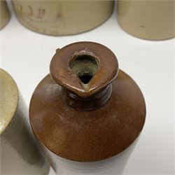 Large 2 gallon stoneware flagon, stamped 'John Soulby Wine Merchant Malton 2 Gall', together with a collection of similar stoneware jars and bottles, largest H40.5cm