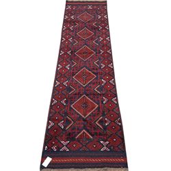 Meshwari red and blue ground runner, diamond pattern field