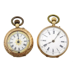 Two continental 14ct gold ladies pocket watches, top wind, both stamped