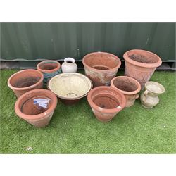 Set of six, terracotta, one glazed, one painted, plant pots, and two vases, (10) - THIS LOT IS TO BE COLLECTED BY APPOINTMENT FROM DUGGLEBY STORAGE, GREAT HILL, EASTFIELD, SCARBOROUGH, YO11 3TX