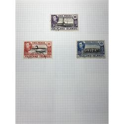 Falkland Islands, King Edward VII and later stamps, including 1904-12 values to one shilling unused, King George V 1912-20 values to five shillings unused etc, housed on pages