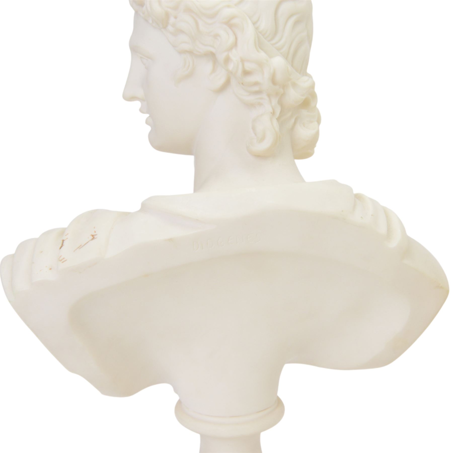 Two composite busts, the first example Apollo Belvedere, signed Diogenes, the second bust of Hermes, signed Pegasus, H32cm