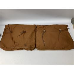 WW2 British Army RAMC 'Regimental Medical Pannier', well marked externally and dated 1941, stamped May 1943 internally, canvas covered wicker form with leather edges, hinged top and fall front with two rope carrying handles, fitted iron locking straps with securing chains; contains various unused field dressings and bandages with WW2 dates and two pillows; original label under lid L79cm