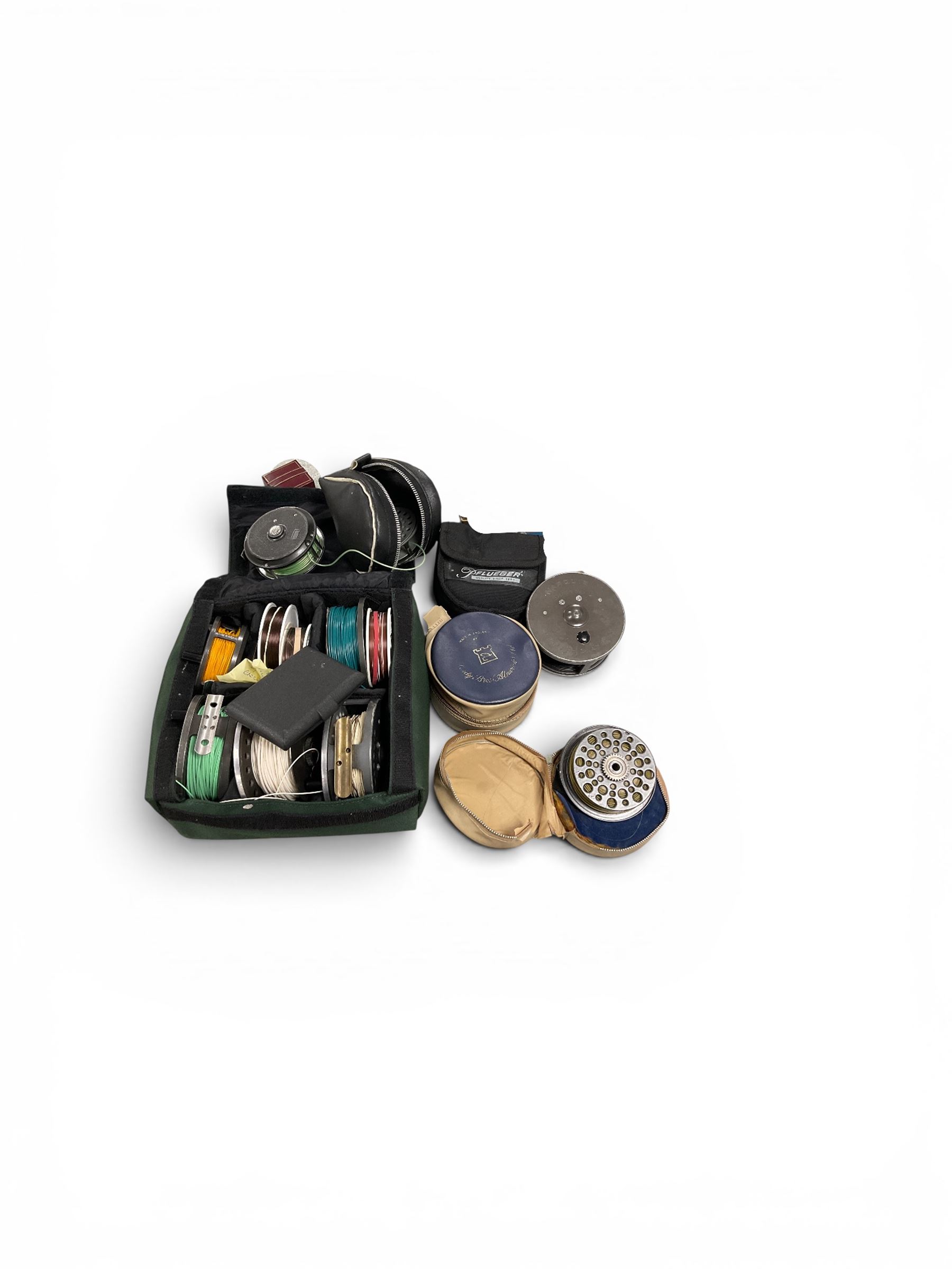 Collection of fly fishing and spool reels including, Hardy Marquis #8/9, Hardy Marquis Salmon no.3, Rimfly Concept 375, Shakespeare Super Condex etc  