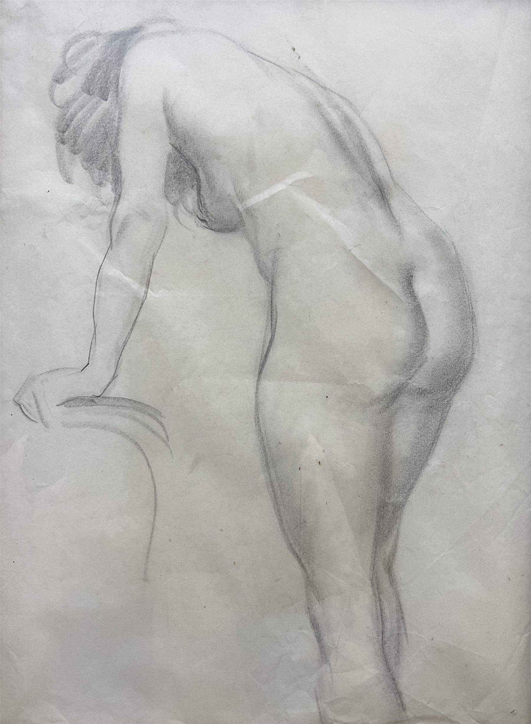John Richard Townsend (British 1930-): 'The Artists Wife (Tina)' Female Nude Standing, pencil sketch unsigned, inscribed verso 37cm x 27cm 
