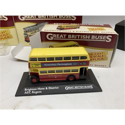 Atlas Editions - sixteen various models including seven 'Great British Buses'; two 'Classic Coaches'; Handley Page Halifax aircraft; Ultimate Tank Collection 'Tiger'; and four various motor cars; all boxed (16)