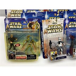 Star Wars - twenty-nine carded action figures comprising fourteen Attack of the Clones; six The Empire Strikes Back; four Return of the Jedi; and five others; all unopened blister packs (29)