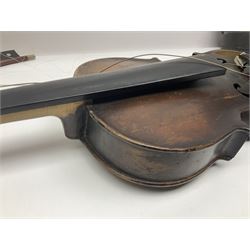 Early 20th century Czechoslovakian violin for re-assembly with 35.5cm two-piece maple back stamped 'Amati', maple ribs and spruce top L59cm; in carrying case with bow